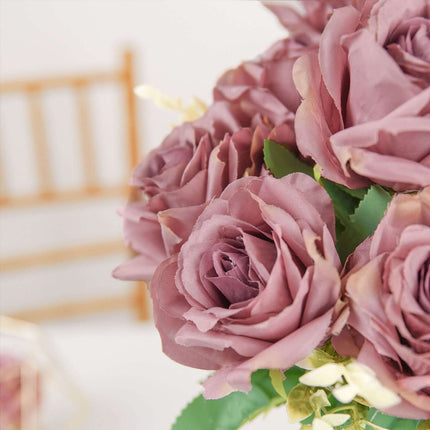 AliKopy 18" Real Touch Dusty Rose Artificial Flower Bouquet, Silk Stem