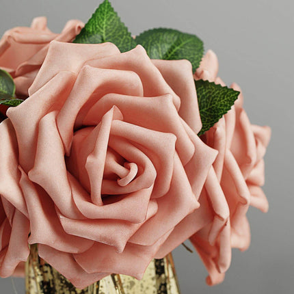 AliKopy 24 Dusty Rose Foam Flowers - 5" with Stem Wire & Leaves