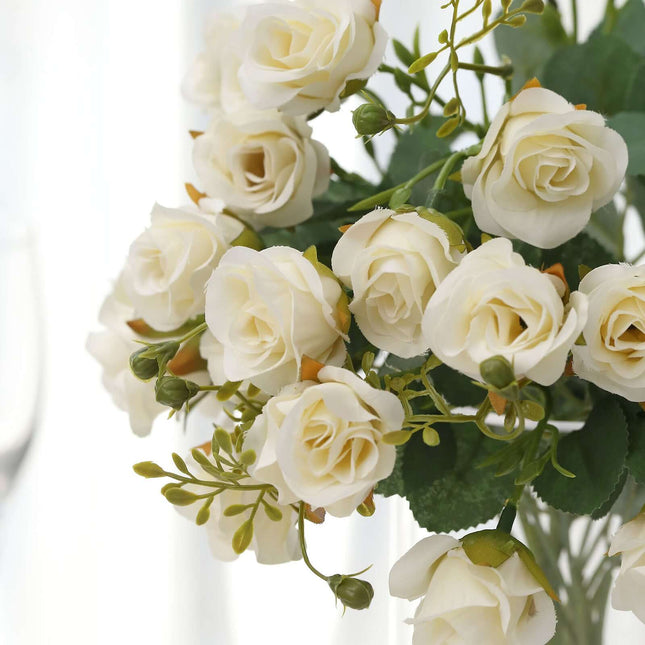 AliKopy 2 Pack 12" Ivory Artificial Open Rose Bouquets - Realistic Fau