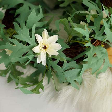 AliKopy 5.5ft Cream Artificial Daisy & Magnolia Leaf Garland - UV Resi