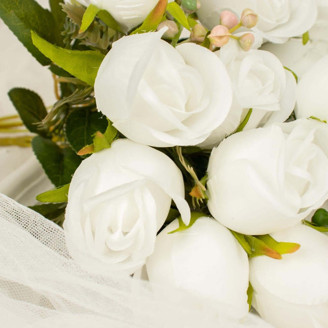 AliKopy 3 Pack 13" Real Touch Silk Rose Bud Bridal Bouquets - Lifesize