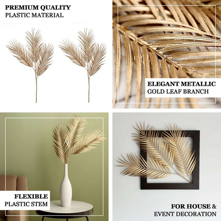 AliKopy 32" Metallic Gold Artificial Palm Leaf Branch - Tropical Decor