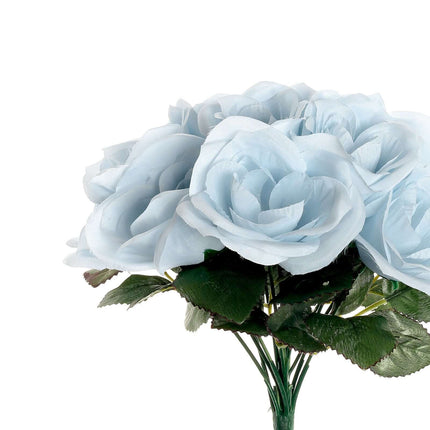 AliKopy 12" Ice Blue Velvet-Like Artificial Rose Bouquet, Realistic Lo