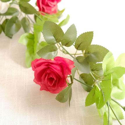 AliKopy 2 Pack 7ft Red Ivory Mini Rose Silk Flower Garland, 26 Flower