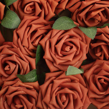AliKopy 24 Roses 5" Terracotta Foam Flowers with Stem Wire & Leaves