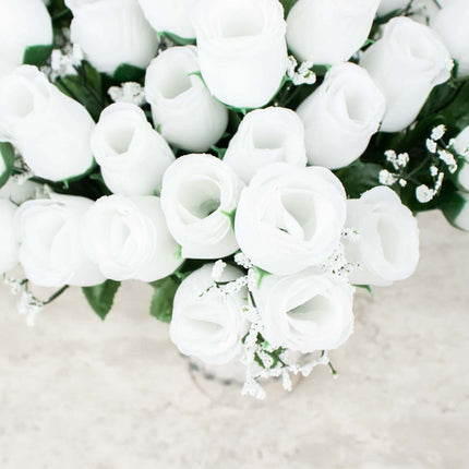 AliKopy 12 Premium White Silk Rose Bud Bouquets - Realistic & Durable