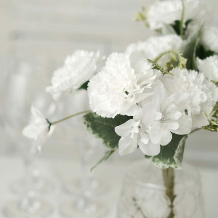 AliKopy 3 Pack 14" White Silk Carnation Bouquets - Realistic Faux Flow