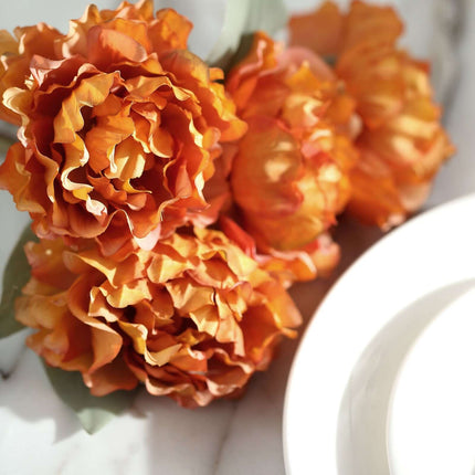 AliKopy 11" Orange Real Touch Silk Peonies Bouquet - Lifelike & Vibran