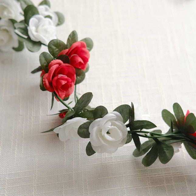 AliKopy 2 Pack 8ft Red Ivory Silk Flower Garland, 45 Mini Rose Heads