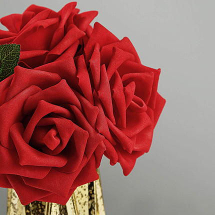 AliKopy 24 Red Foam Roses - 5" with Stem Wire & Lush Green Leaves