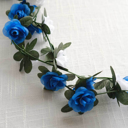 AliKopy 2 Pack 8ft Silk Flower Garland - Royal Blue Mini Rose Vines, 4