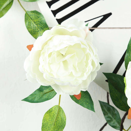 AliKopy 6ft Cream Artificial Silk Peony Garland - Faux Vine, Durable &
