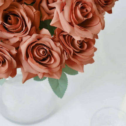 AliKopy 2 Bouquets 17" Real Touch Terracotta Silk Rose Bushes