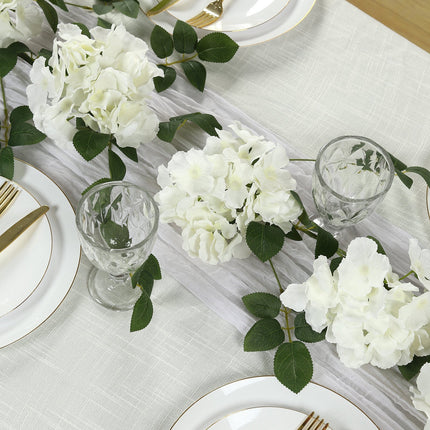 AliKopy 2-Pack Ivory Silk Hydrangea Garland - 5.5ft with Green Leaves