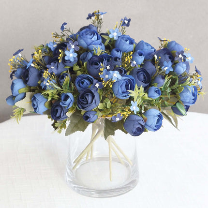 AliKopy 4 Pack 12" Navy Blue Silk Ranunculus Bridal Bouquets, Realisti