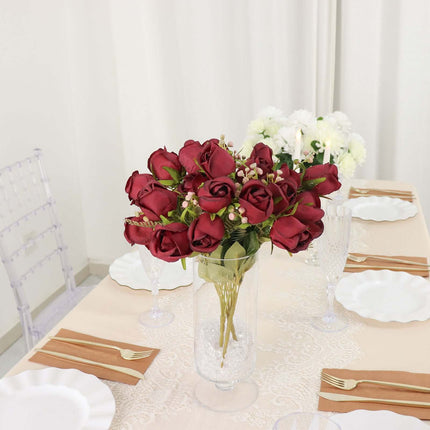 AliKopy 3 Pack 13" Burgundy Real Touch Silk Rose Bud Bouquets