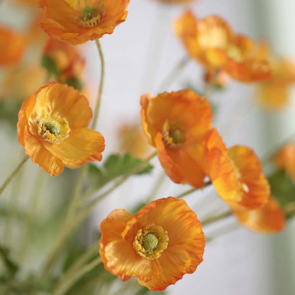 AliKopy 33" Orange Artificial Silk Poppy Flower Bouquet - 2 Stems, Rea