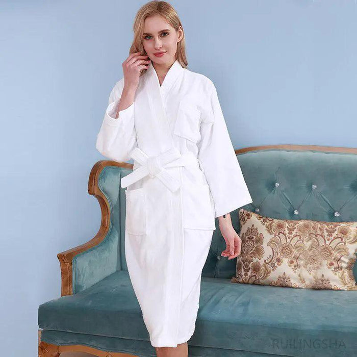Turkish Cotton Bathrobe with Shawl Collar and Pockets - Unisex Luxury Spa Robe
