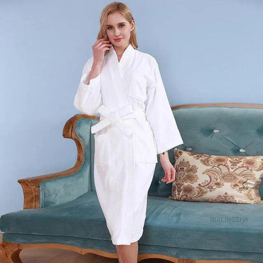 Turkish Cotton Bathrobe with Shawl Collar and Pockets - Unisex Luxury Spa Robe