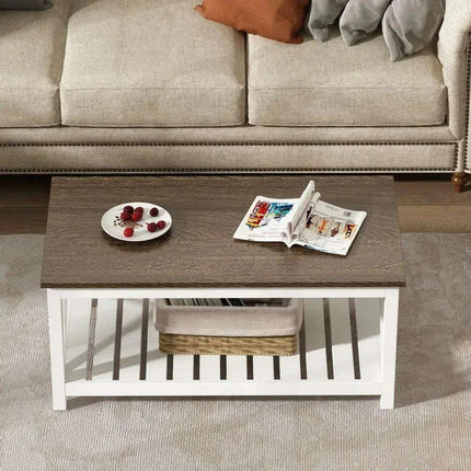 Rustic White Coffee Table with X-Cross Design and Storage Shelf - Easy to Assemble & Built to Last
