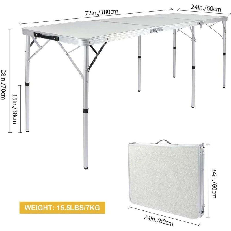 Lightweight 6ft Adjustable Aluminum Folding Table for Outdoor and Indoor Use