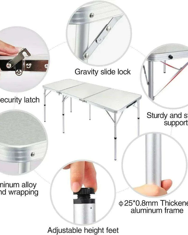 Lightweight 6ft Adjustable Aluminum Folding Table for Outdoor and Indoor Use