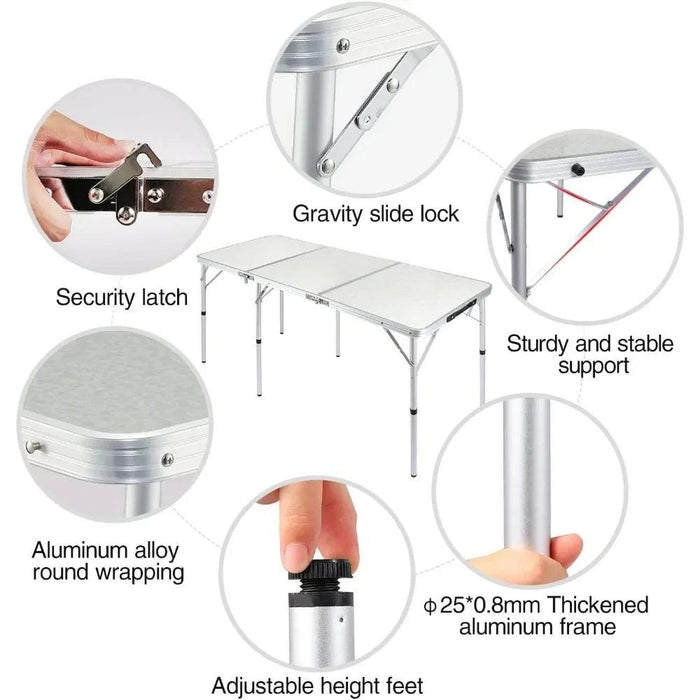 Lightweight 6ft Adjustable Aluminum Folding Table for Outdoor and Indoor Use