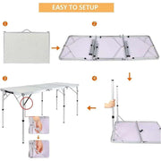 Lightweight 6ft Adjustable Aluminum Folding Table for Outdoor and Indoor Use