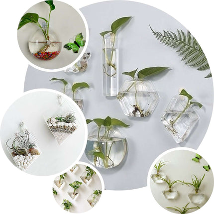 AliKopy 3-Pack Glass Wall Vases - Modern Rhombus Design Planters