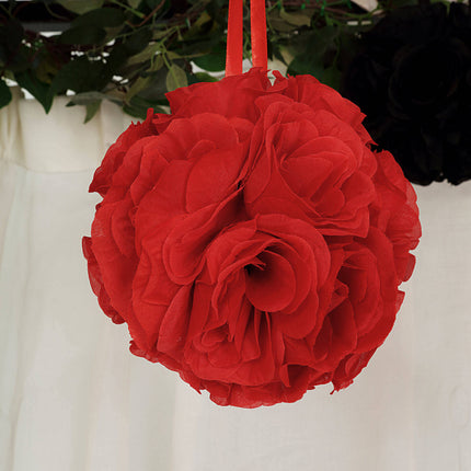 AliKopy 2 Pack 7" Red Artificial Silk Rose Kissing Ball - Durable & El