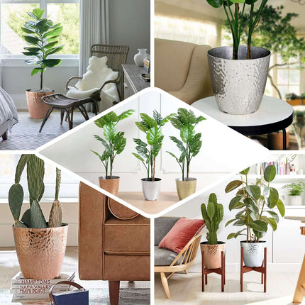 AliKopy 11" Gold Hammered Indoor Plant Pot - Decorative & Durable Plan