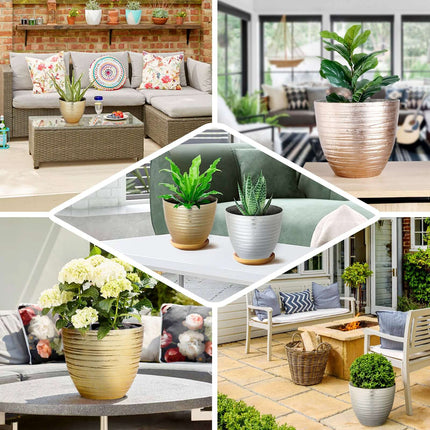 AliKopy 12" Metallic Gold Textured Indoor Flower Pot, Durable & Stylis