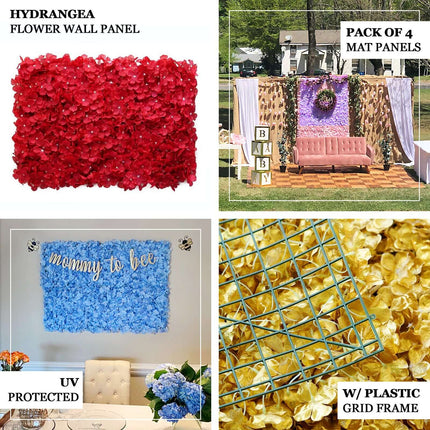 AliKopy 11 Sq Ft Gold UV Protected Hydrangea Flower Wall Mat - 4 Panel
