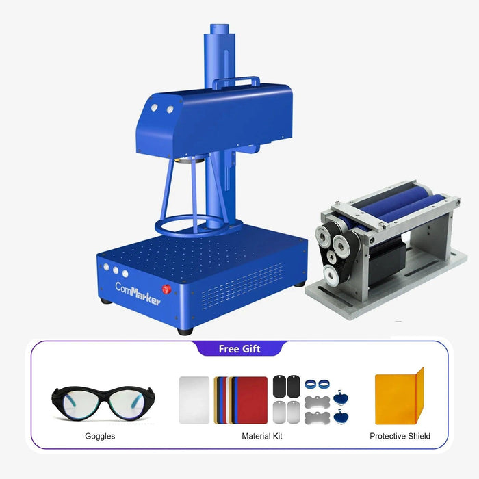 20W Fiber Laser Engraving Machine with Rotary Ax - Ideal for Metal, Jewelry, Plastics, and Leather