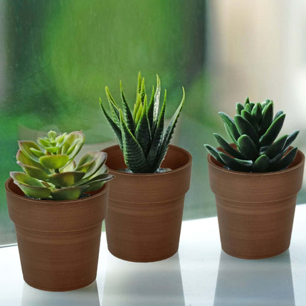 AliKopy 3-Pack Rustic Brown Small Flower Plant Pots - Durable Plastic,