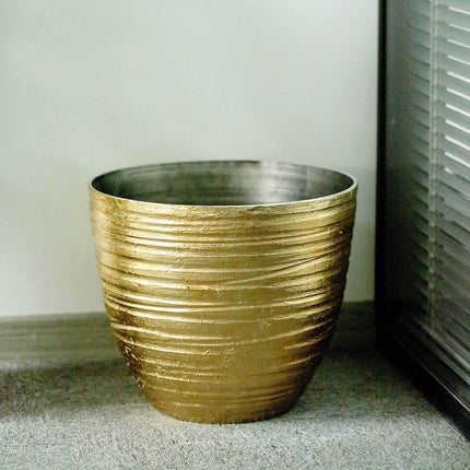 AliKopy 12" Metallic Gold Textured Indoor Flower Pot, Durable & Stylis
