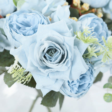 AliKopy 2 Pack 12" Light Blue Silk Rose & Peony Bouquets for Weddings