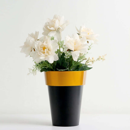 AliKopy 2-Pack Medium Black Flower Pots with Gold Rim - 6" Indoor Plan