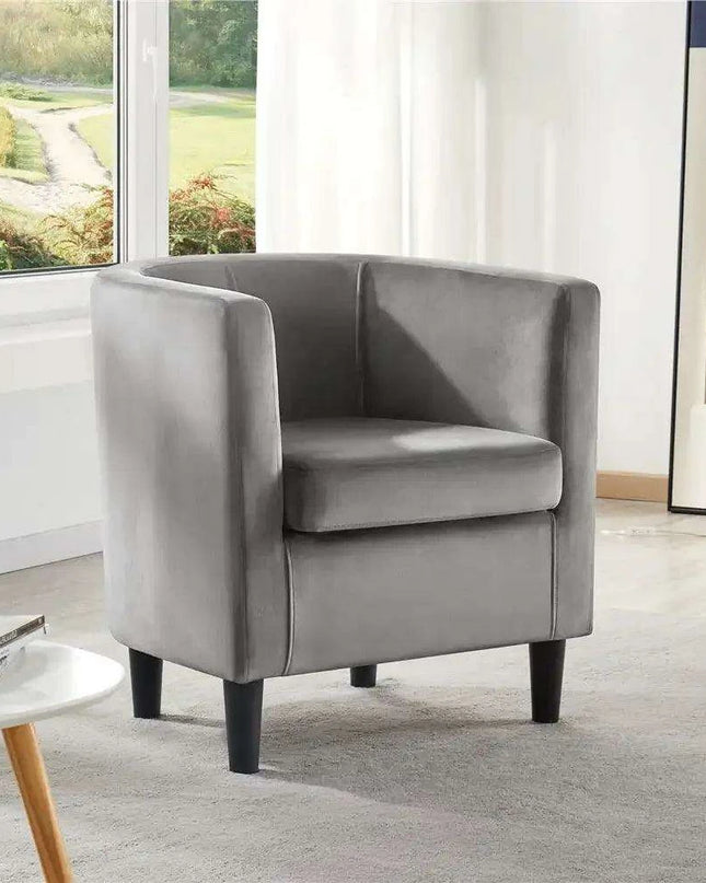 Beige Velvet Barrel Accent Armchair - Elegant Home Furnishing Piece