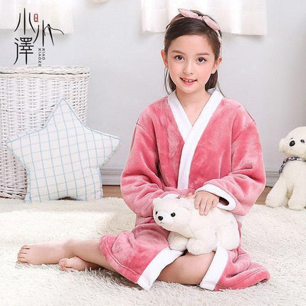 Children's Plush Hooded Fleece Bathrobe for Boys and Girls