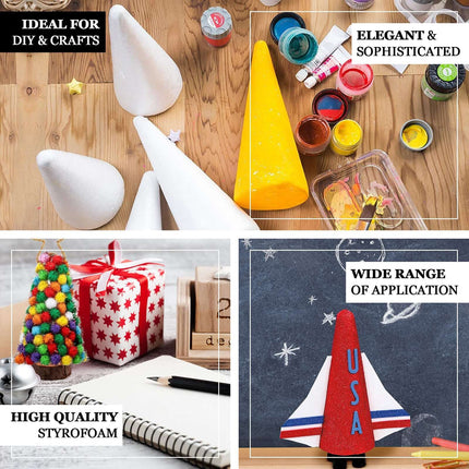 AliKopy 24 Pack 6" White Styrofoam Cones for DIY Crafts - Versatile &