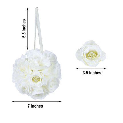 AliKopy 2 Pack 7" Cream Artificial Silk Rose Kissing Ball - Realistic