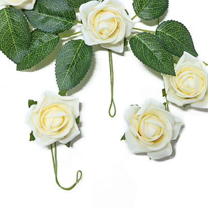 AliKopy 24 Cream Foam Roses with Stem Wire & Leaves - Realistic Decor