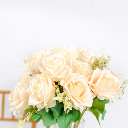 AliKopy 18" Real Touch Cream Rose Bouquet - Silk Long Stem, 2 Bushes