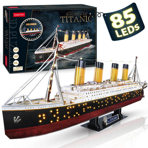 CubicFun 3D Puzzles for Adults LED Titanic Ship Model 266pcs Cruise Jigsaw Toys Lighting Building Kits Home Decoration Gifts