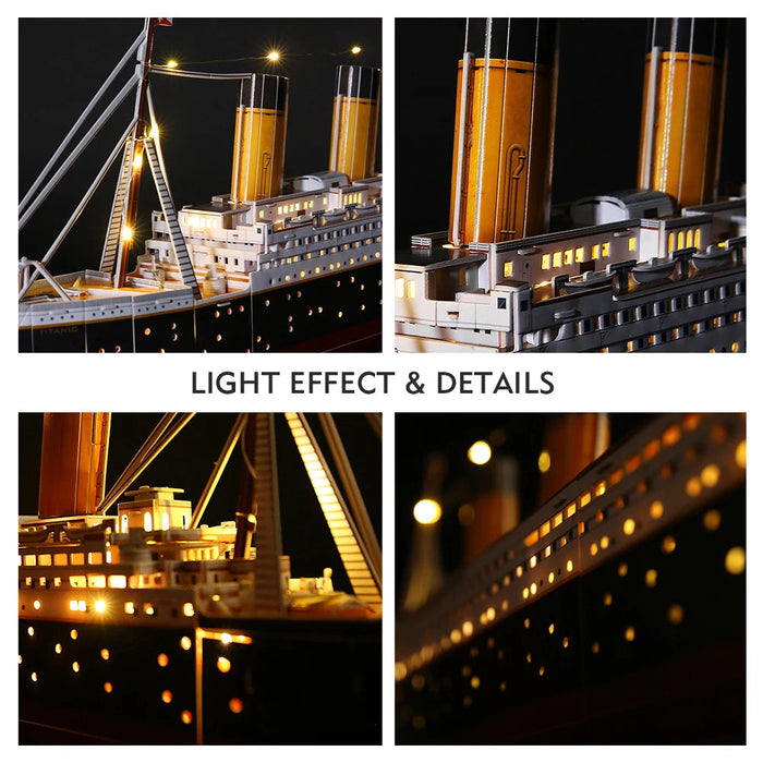 LED Titanic Ship Model 3D Puzzle Kit with 266 Pieces for Adults and Home Decor