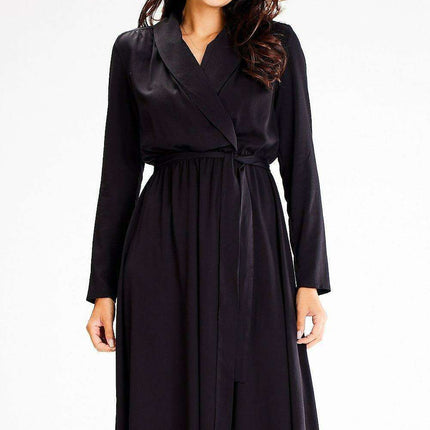 Chic Shawl Collar Flared Elegant Dress