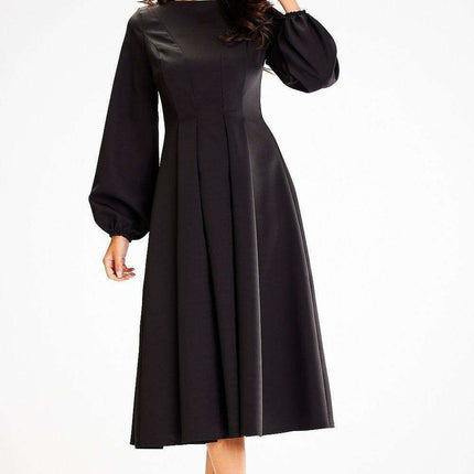 Sophisticated Boat Neck Blouson Midi Dress