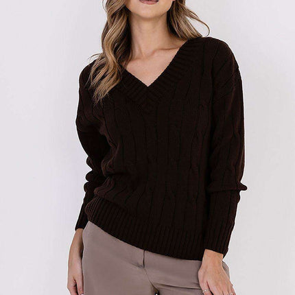 Elegant Plaid Knit Sweater with Decorative Detailing