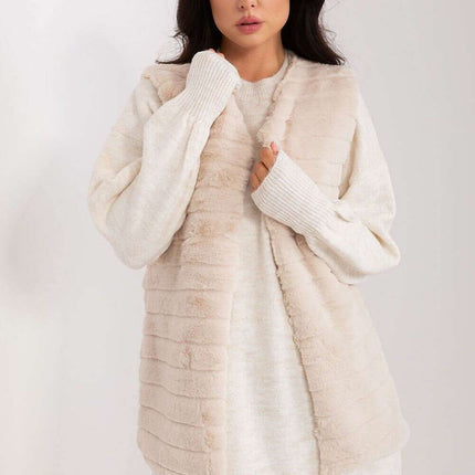 Chic Cream Faux Fur Vest with Elegant Hook Closure and Full Lining - Available in Multiple Sizes